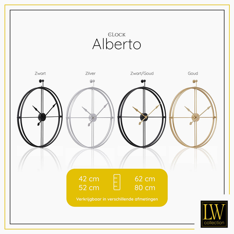 LW Collection Wandklok XL Alberto zilver 80cm - Wandklok minimalistisch - Industriële wandklok stil uurwerk wandklok wandklokken klokken uurwerk klok