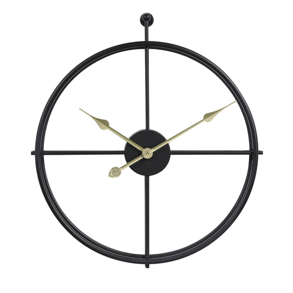 LW Collection Wandklok Alberto zwart met gouden wijzers 42cm - Wandklok modern - Stil uurwerk - Industriële wandklok wandklok wandklokken klokken uurwerk klok