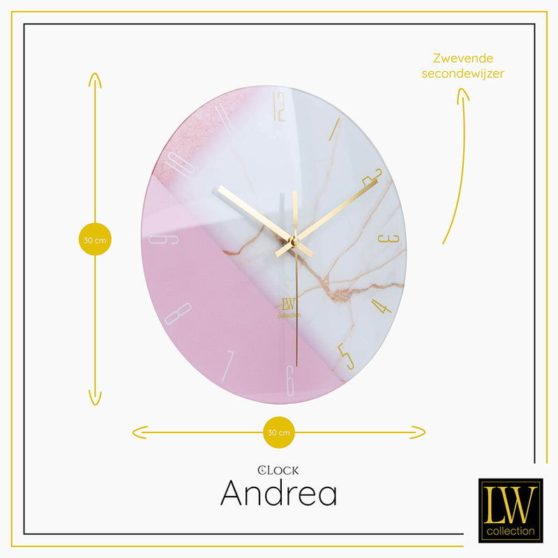 LW Collection Keukenklok Andrea wit roze 30cm - Wandklok stil uurwerk wandklok wandklokken klokken uurwerk klok