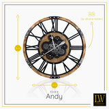 LW Collection Wandklok radar Andy bruin zwart 80cm - Wandklok romeinse cijfers draaiende tandwielen - Industriële wandklok stil uurwerk wandklok wandklokken klokken uurwerk klok
