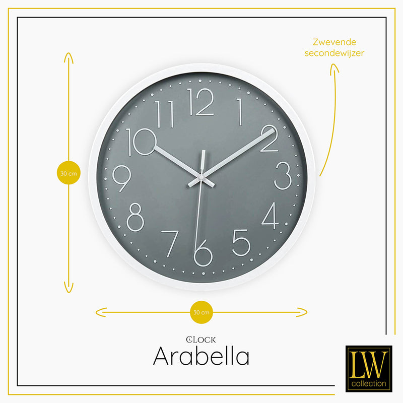 LW Collection Keukenklok Arabella grijs 30cm - wandklok stil uurwerk wandklok wandklokken klokken uurwerk klok