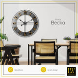 LW Collection Wandklok Becka grijs goud 80cm - Wandklok modern - Stil uurwerk - Industriële wandklok wandklok wandklokken klokken uurwerk klok