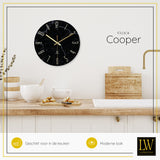 LW Collection Keukenklok Cooper zwart marmer 30cm - Wandklok stil uurwerk wandklok wandklokken klokken uurwerk klok