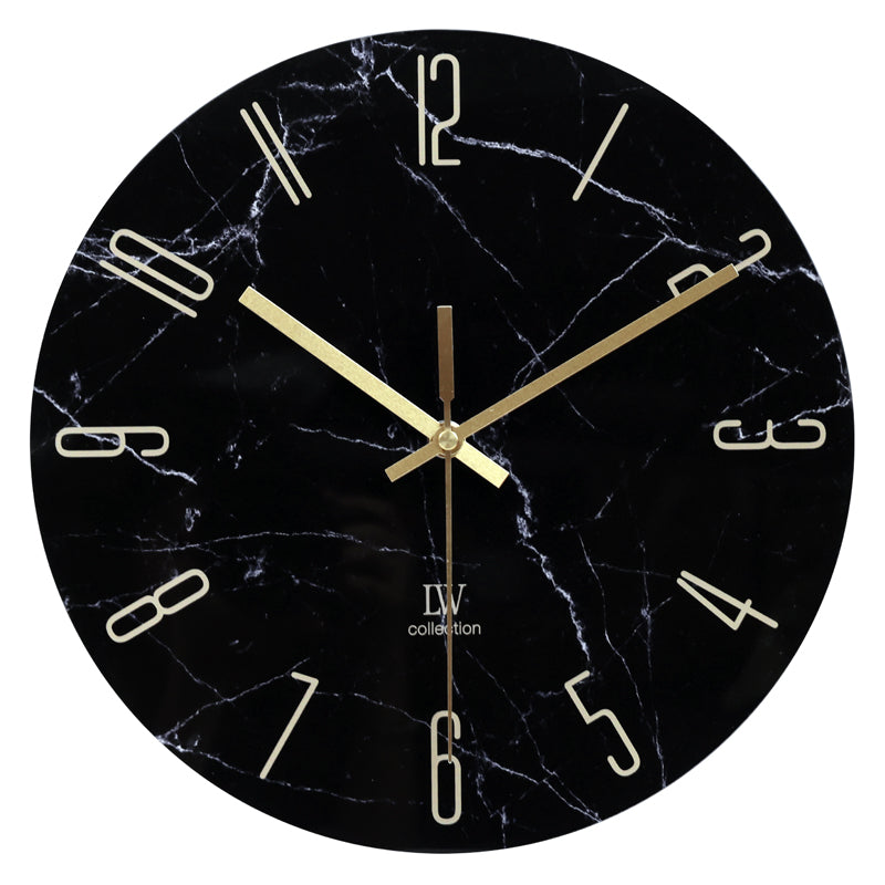 LW Collection Keukenklok Cooper zwart marmer 60cm - Wandklok stil uurwerk wandklok wandklokken klokken uurwerk klok