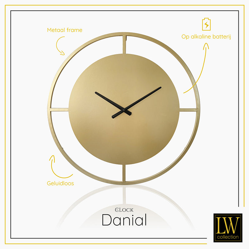 LW Collection Wandklok Danial goud 60cm - Wandklok modern - Stil uurwerk - Industriële wandklok wandklok wandklokken klokken uurwerk klok