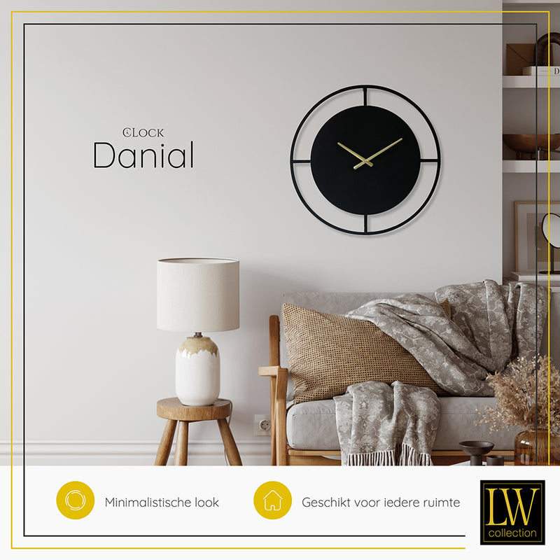 LW Collection Wandklok Danial zwart goud 60cm - Wandklok modern - Stil uurwerk - Industriële wandklok wandklok wandklokken klokken uurwerk klok 