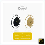 LW Collection Wandklok Danial zwart goud 60cm - Wandklok modern - Stil uurwerk - Industriële wandklok wandklok wandklokken klokken uurwerk klok 