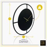 LW Collection Wandklok Danial zwart goud 80cm - Wandklok modern - Stil uurwerk - Industriële wandklok wandklok wandklokken klokken uurwerk klok