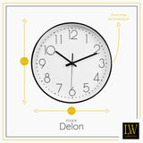 LW Collection Keukenklok Delon zwart wit 30cm - wandklok stil uurwerk - muurklok wandklok wandklokken klokken uurwerk klok