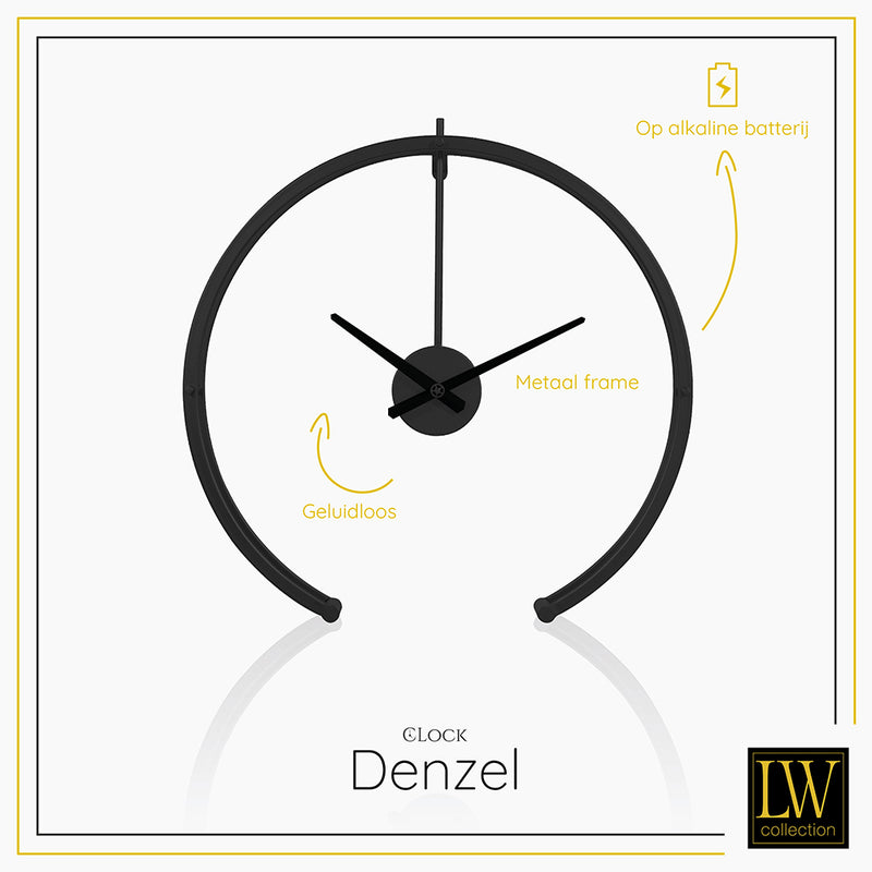 LW Collection Wandklok Denzel Zwart 52cm - Wandklok modern - Stil uurwerk - industriële wandklok wandklok wandklokken klokken uurwerk klok