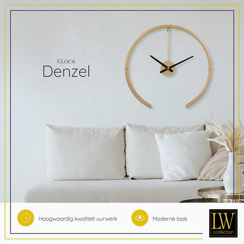 LW Collection Wandklok Denzel goud 82cm - Wandklok modern - Stil uurwerk - Industriële wandklok wandklok wandklokken klokken uurwerk klok