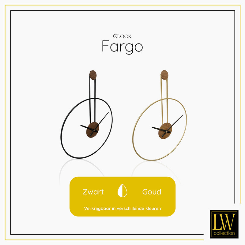 LW Collection Wandklok Fargo zwart 55cm - Wandklok modern - Stil uurwerk - Industriële wandklok wandklok wandklokken klokken uurwerk klok