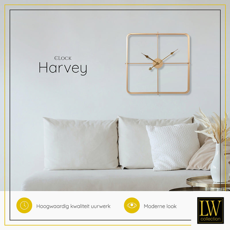 LW Collection Wandklok Harvey Goud 60cm - Wandklok modern - Industriële wandklok stil uurwerk wandklok wandklokken klokken uurwerk klok