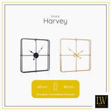 LW Collection Wandklok Harvey Goud 60cm - Wandklok modern - Industriële wandklok stil uurwerk wandklok wandklokken klokken uurwerk klok
