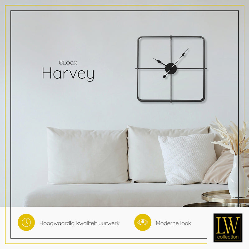 LW Collection Wandklok Harvey Zwart 60cm - Wandklok modern - Industriële wandklok stil uurwerk wandklok wandklokken klokken uurwerk klok