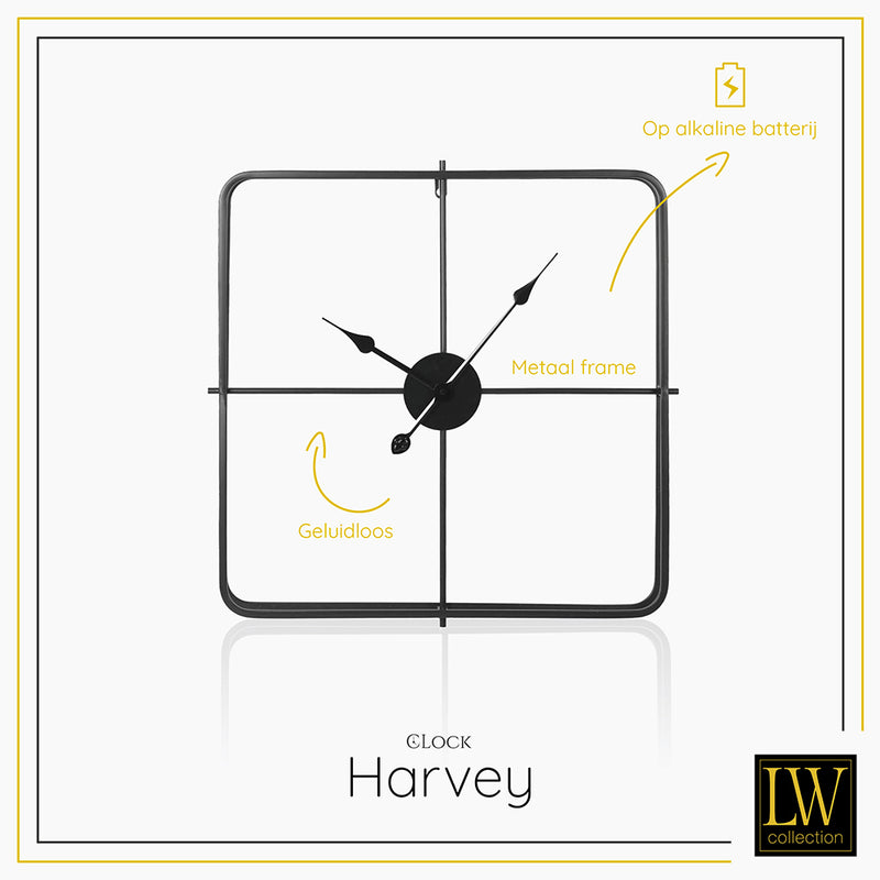 LW Collection Wandklok Harvey Zwart 60cm - Wandklok modern - Industriële wandklok stil uurwerk wandklok wandklokken klokken uurwerk klok