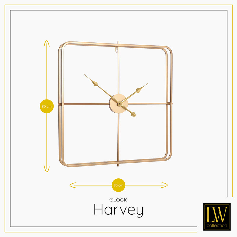 LW Collection Wandklok Harvey Goud 80cm - Wandklok modern - Industriële wandklok stil uurwerk wandklok wandklokken klokken uurwerk klok