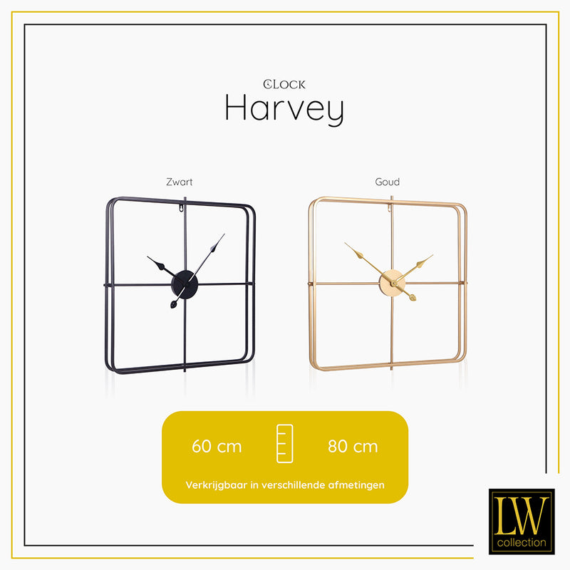 LW Collection Wandklok Harvey Zwart 80cm - Wandklok modern - Industriële wandklok stil uurwerk wandklok wandklokken klokken uurwerk klok