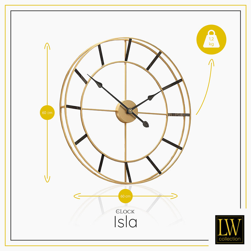 LW Collection Wandklok ISLA Goud 60cm - wandklok modern - stil uurwerk - industriele wandklok wandklok wandklokken klokken uurwerk klok