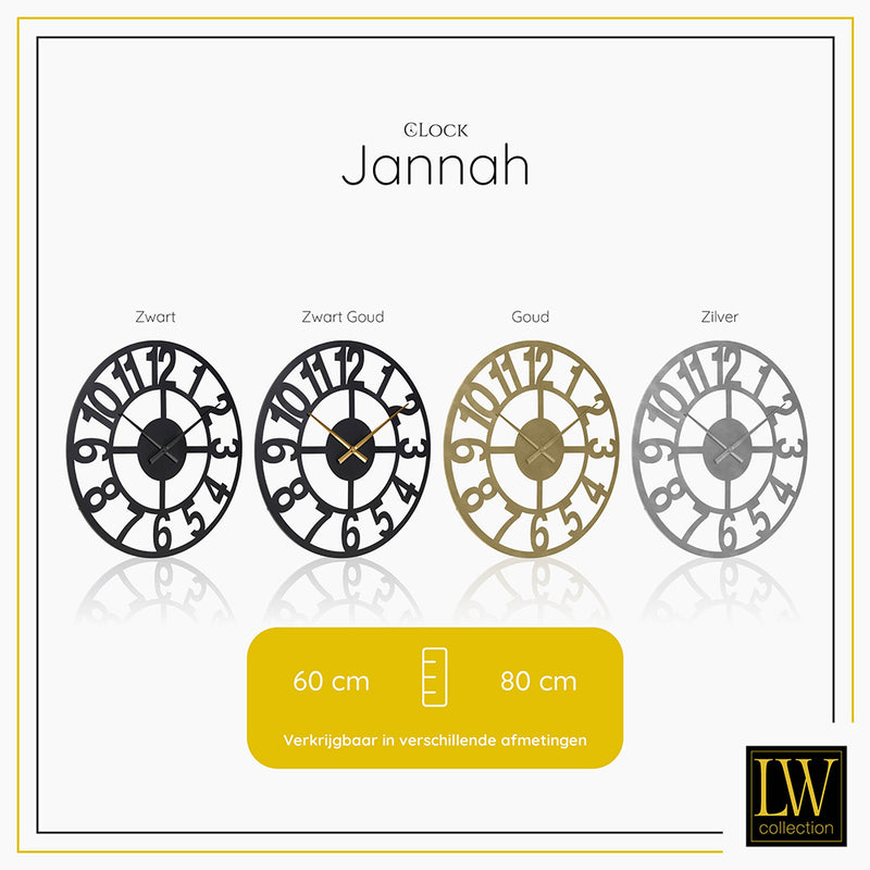 LW Collection Wandklok Jannah goud 60cm - Wandklok modern - Stil uurwerk - Industriële wandklok wandklok wandklokken klokken uurwerk klok
