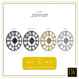 LW Collection Wandklok Jannah zwart met gouden wijzers 60cm - Wandklok modern - Industriële wandklok stil uurwerk