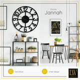 LW Collection Wandklok XL Jannah zwart 80cm - Wandklok modern - Industriële wandklok stil uurwerk wandklok wandklokken klokken uurwerk klok