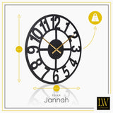 LW Collection Wandklok XL Jannah zwart met gouden wijzers 80cm - Wandklok modern - Industriële wandklok stil uurwerk wandklok wandklokken klokken uurwerk klok