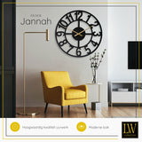 LW Collection Wandklok XL Jannah zwart met gouden wijzers 80cm - Wandklok modern - Industriële wandklok stil uurwerk wandklok wandklokken klokken uurwerk klok