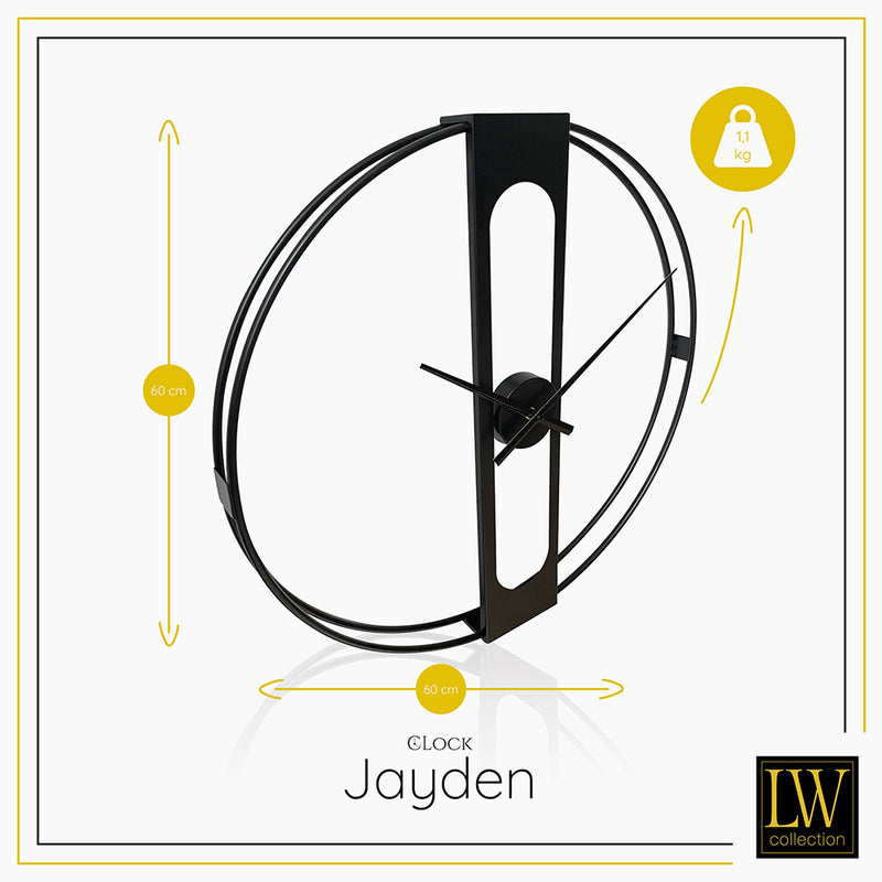 LW Collection Wandklok Jayden zwart 60cm - Wandklok modern - Stil uurwerk - Industriële wandklok wandklok wandklokken klokken uurwerk klok