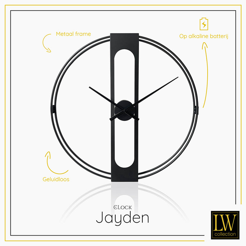 LW Collection Wandklok Jayden zwart 60cm - Wandklok modern - Stil uurwerk - Industriële wandklok wandklok wandklokken klokken uurwerk klok
