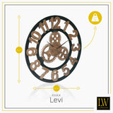 LW Collection Wandklok XL Levi brons cijfers 80cm - Wandklok met tandwielen - Industriële wandklok stil uurwerk wandklok wandklokken klokken uurwerk klok