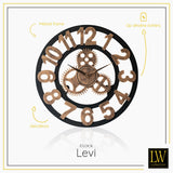 LW Collection Wandklok XL Levi brons cijfers 80cm - Wandklok met tandwielen - Industriële wandklok stil uurwerk wandklok wandklokken klokken uurwerk klok