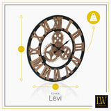 LW Collection Wandklok XL Levi brons grieks 80cm - Wandklok met tandwielen - Industriële wandklok stil uurwerk wandklok wandklokken klokken uurwerk klok
