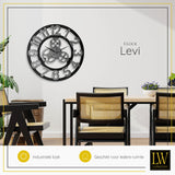 LW Collection Wandklok XL Levi grijs cijfers 80cm - Wandklok met tandwielen - Industriële wandklok stil uurwerk wandklok wandklokken klokken uurwerk klok