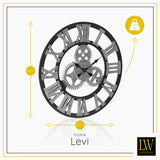 LW Collection Wandklok XL Levi grijs grieks 80cm - Wandklok romeinse cijfers - Industriële wandklok stil uurwerk wandklok wandklokken klokken uurwerk klok