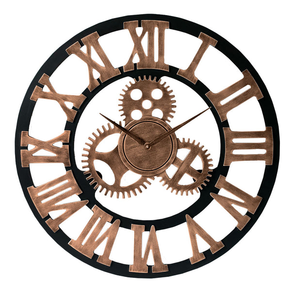 LW Collection Wandklok Levi brons grieks 60cm - Wandklok romeinse cijfers - Industriële wandklok stil uurwerk wandklok wandklokken klokken uurwerk klok