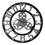 LW Collection Wandklok Levi grijs cijfers 60cm - Wandklok met tandwielen - Industriële wandklok stil uurwerk wandklok wandklokken klokken uurwerk klok