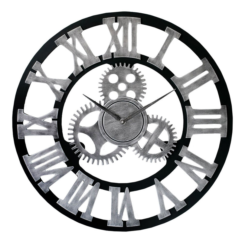 LW Collection Wandklok Levi grijs grieks 60cm - Wandklok romeinse cijfers - Industriële wandklok stil uurwerk wandklok wandklokken klokken uurwerk klok