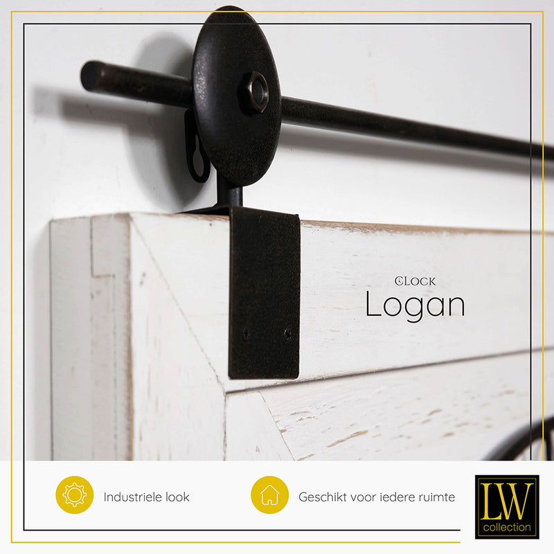 LW Collection Wandklok Logan 80cm - Wandklok hout metaal - Industriële wandklok stil uurwerk wandklok wandklokken klokken uurwerk klok