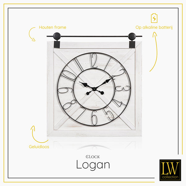 LW Collection Wandklok Logan 80cm - Wandklok hout metaal - Industriële wandklok stil uurwerk wandklok wandklokken klokken uurwerk klok
