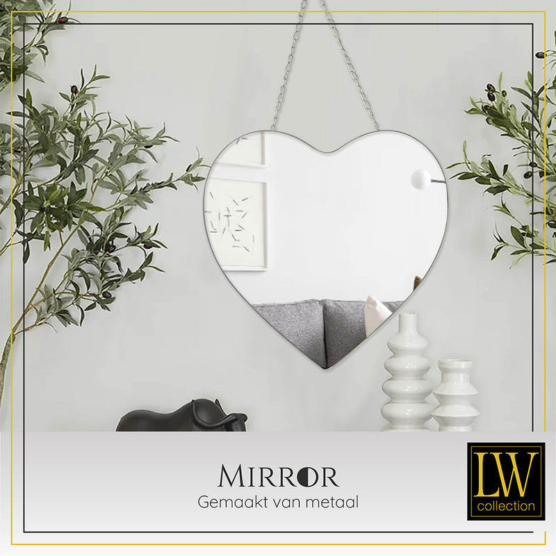 LW Collection Wandspiegel hartje zilver met touw 40x61 cm metaal spiegels wandspiegel wandspiegels 