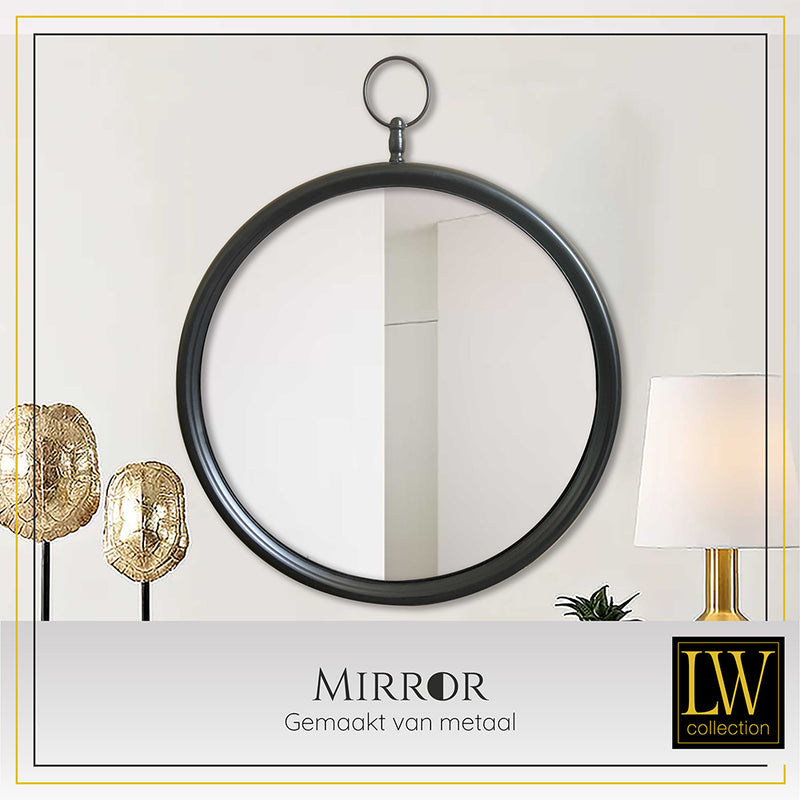 LW Collection Wandspiegel met haak zwart rond 60x79 cm metaal spiegels wandspiegel wandspiegels 