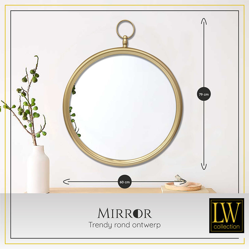 LW Collection Wandspiegel met haak goud rond 60x79 cm metaal spiegels wandspiegel wandspiegels 