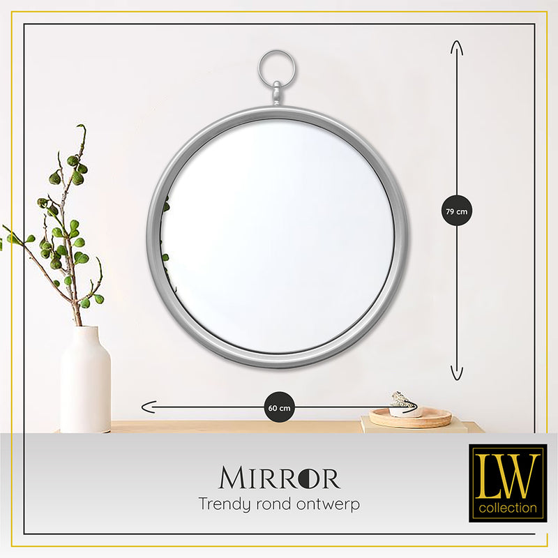 LW Collection Wandspiegel met haak zilver rond 60x79 cm metaal spiegels wandspiegel wandspiegels 