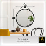 LW Collection Wandspiegel met touw zwart rond 50x50 cm metaal spiegels wandspiegel wandspiegels 