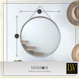 LW Collection Wandspiegel met touw zilver rond 50x50 cm metaal spiegels wandspiegel wandspiegels 