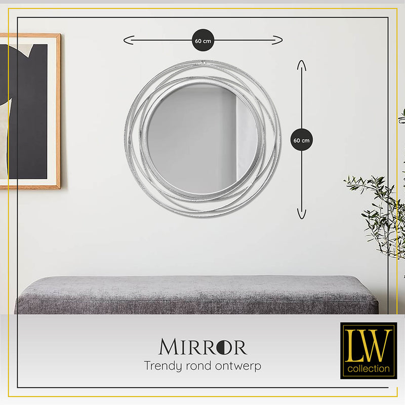LW Collection Wandspiegel zilver rond 60x60 cm metaal spiegels wandspiegel wandspiegels 