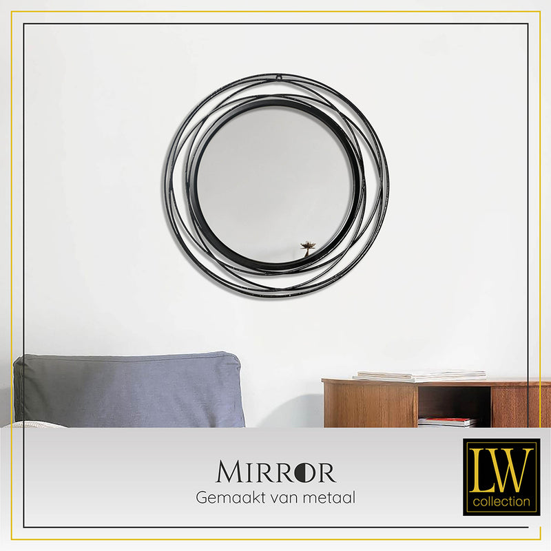 LW Collection Wandspiegel zwart rond 60x60 cm metaal spiegels wandspiegel wandspiegels 