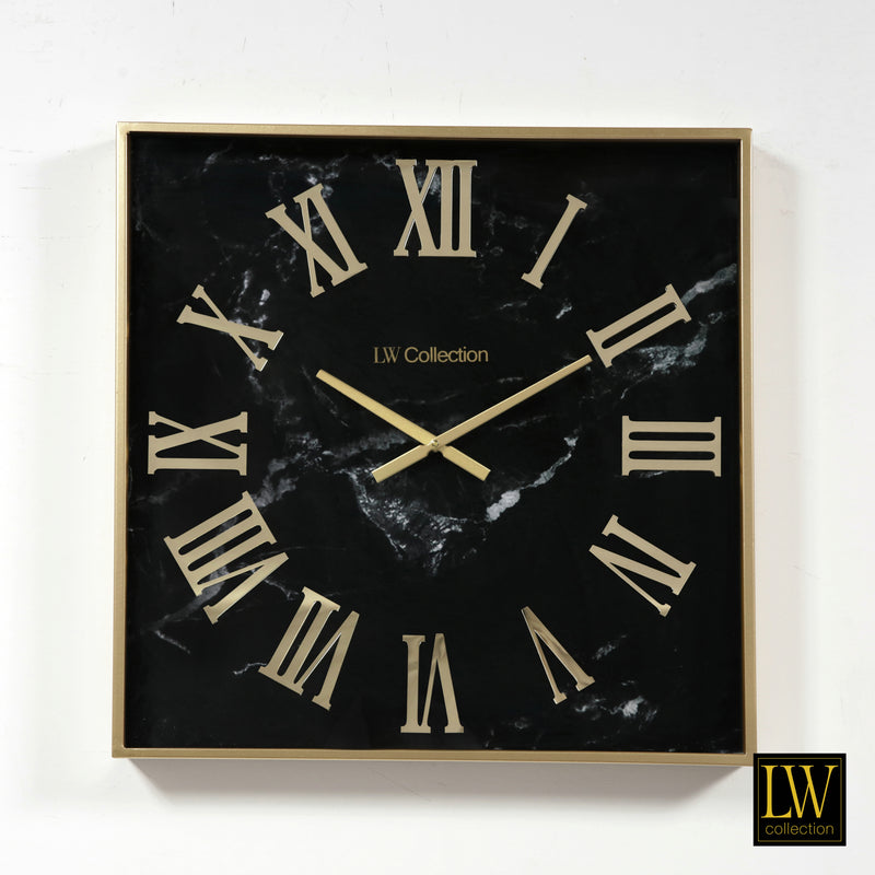 OUTLET Horloge murale Malia Marbre noir doré 60cm AVEC PLAQUE VERRE