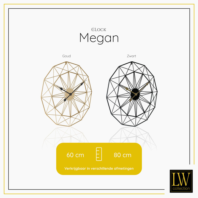 LW Collection Wandklok Megan zwart 60cm - Wandklok modern - Industriële wandklok stil uurwerk wandklok wandklokken klokken uurwerk klok